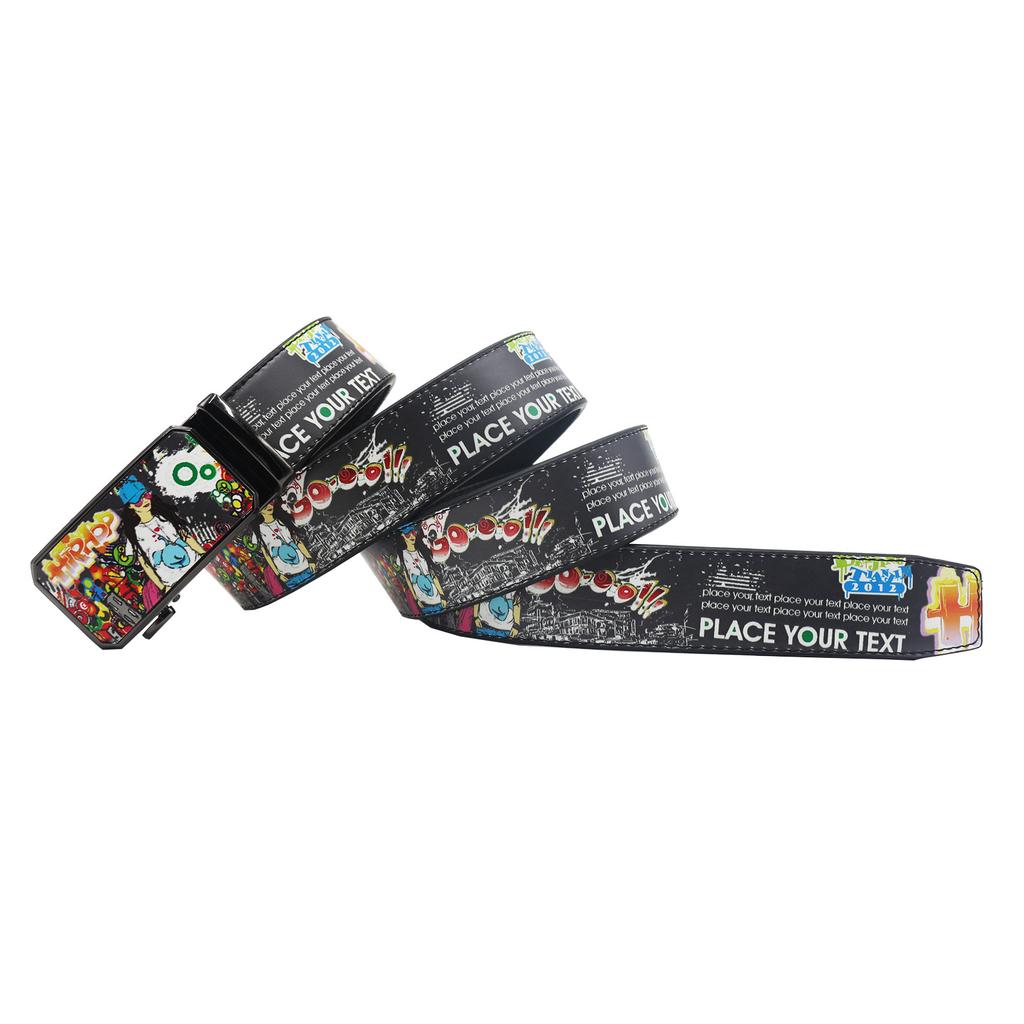 New Casual Automatic Buckle Printed Graffiti Casual Versatile Personalized Belt Belt European and American Versatile