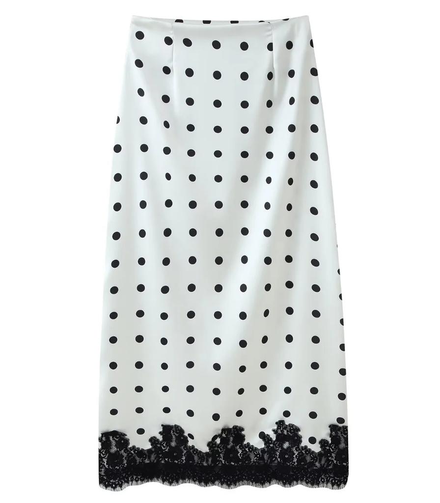 Gonne Lunghe in Pizzo da Donna Talenza Moda Vita Alta Patchwork Pois Gonna di Raso Elegante Festa Y2K Casual Chic Gonna da Donna