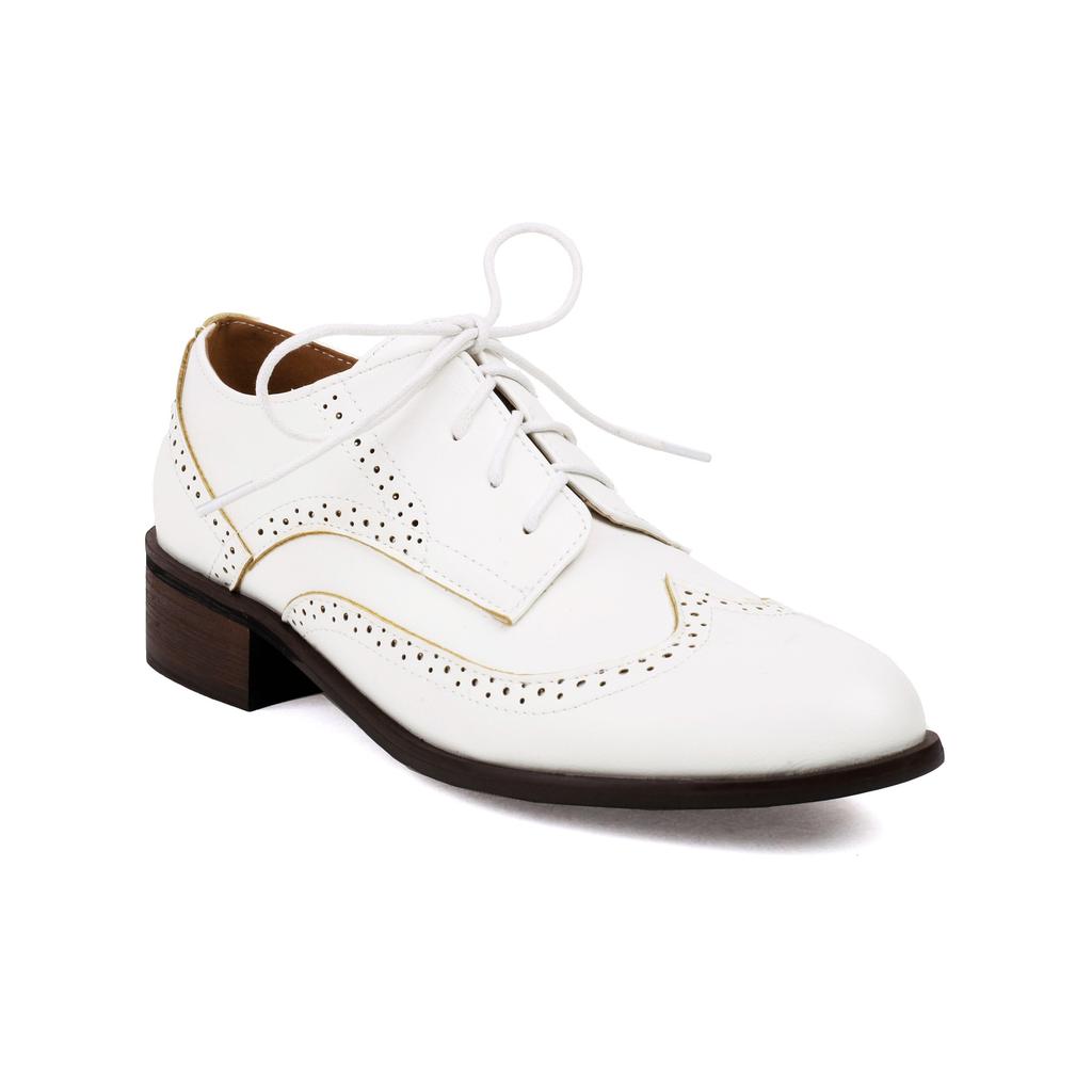 European and American Low-heeled Single Shoes Retro Brock Color Matching Dark-mouth Lace-up  Single Shoes H