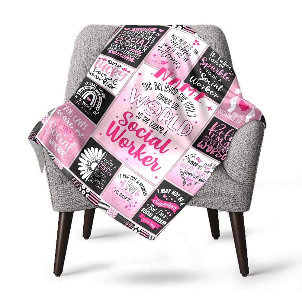 Home Customize Your Name Blankets Social Worker Quotes Comfortable Soft Lightweight Multipurpose Blanket For Picnics Sofas Offices Beds Living Rooms