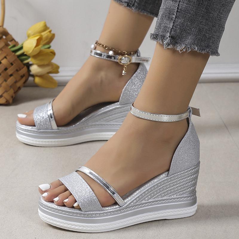 Summer Footwear Plus Size Wedge Sandals with Thick Bottom Fishmouth Buckle with Bag and Sponge Cake Sandals