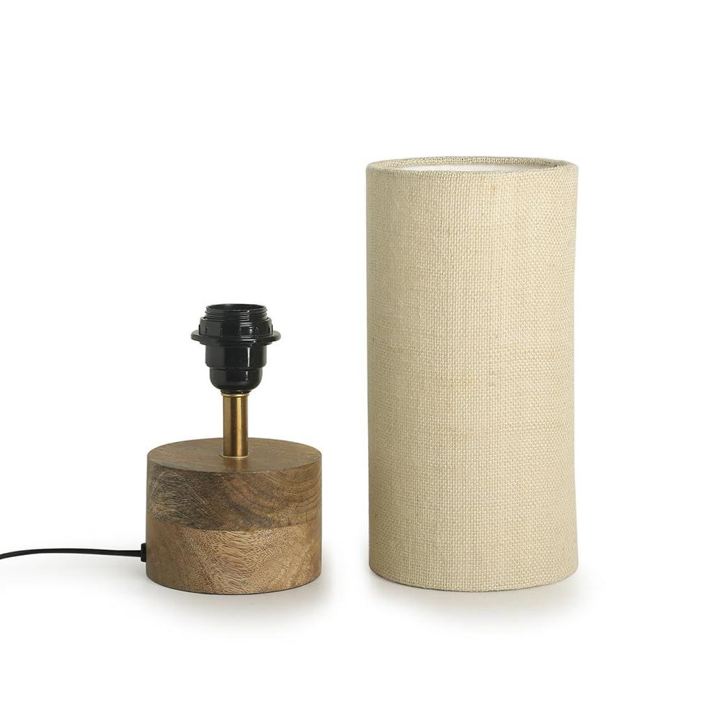 Volta' Mango Wooden Table Lamp for Bedroom (14 Inch, Linen & Wood, Without Bulb, Pack of 1) | CFL/LED Table Lamp