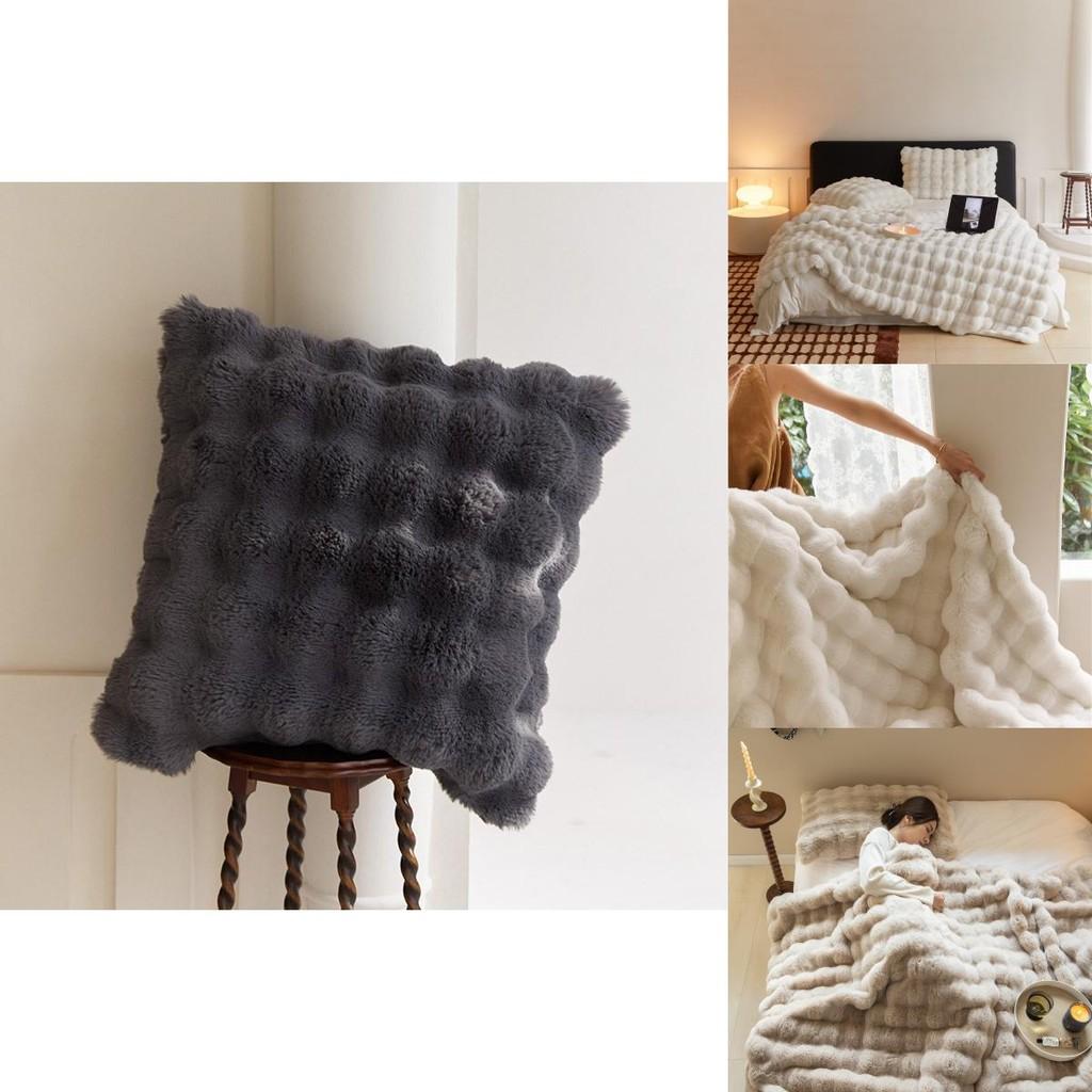 Elegant Toscanian Ins Style Thick Warm Faux Rabbit Fur Blanket Soft Cozy Cover In White