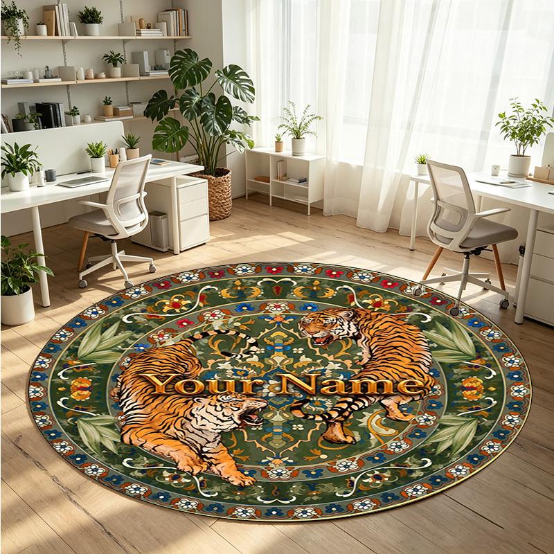 Wild Animals (135) Theme Round Crystal Velvet Rug Custom Name Text Personalized Floor Mat Home Decor Non Slip Crystal Carpet