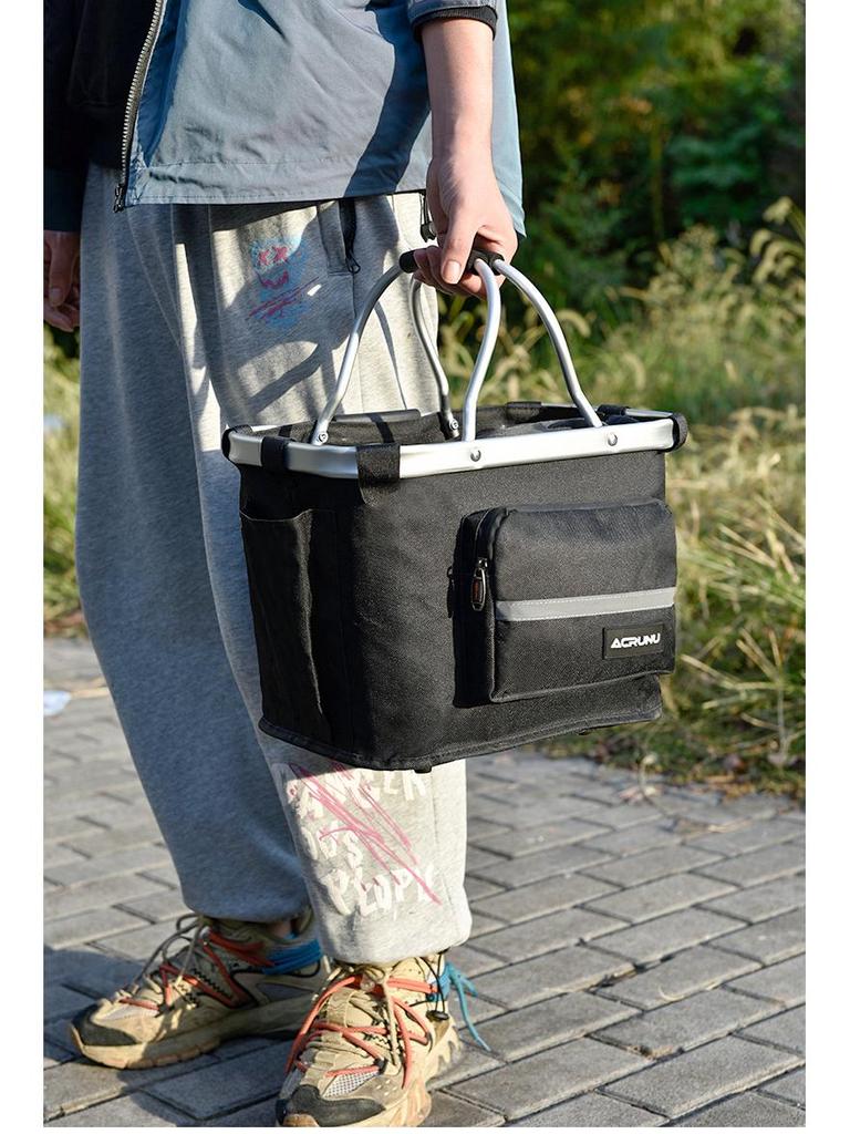 ACRUNU Waterproof Front Basket for Mountain Bike & Electric Scooter - Commuting Foldable Aluminum Alloy Handheld Basket