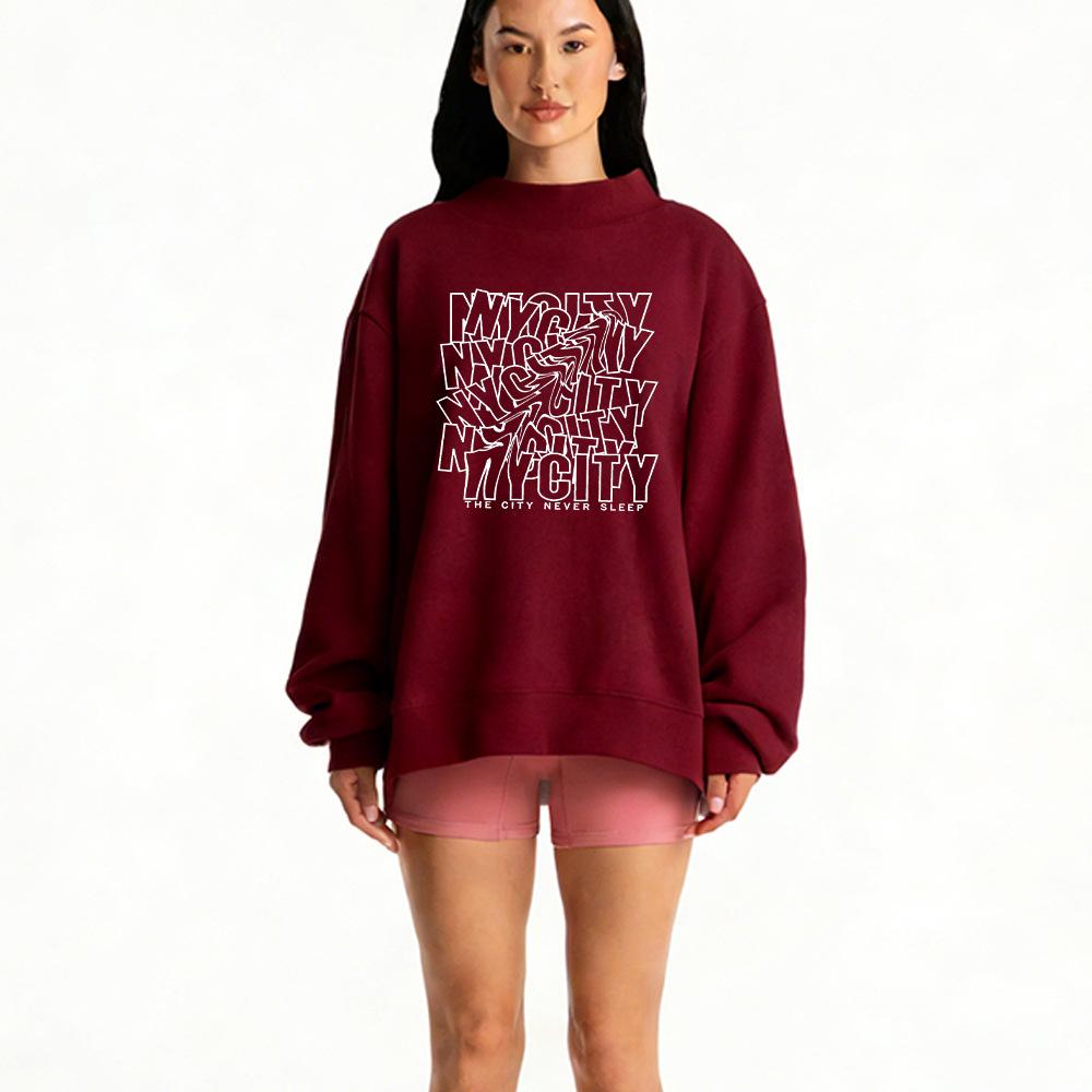 Trendy European Autumn Women's High Neck Loose Fit Long Sleeve Hoodie
