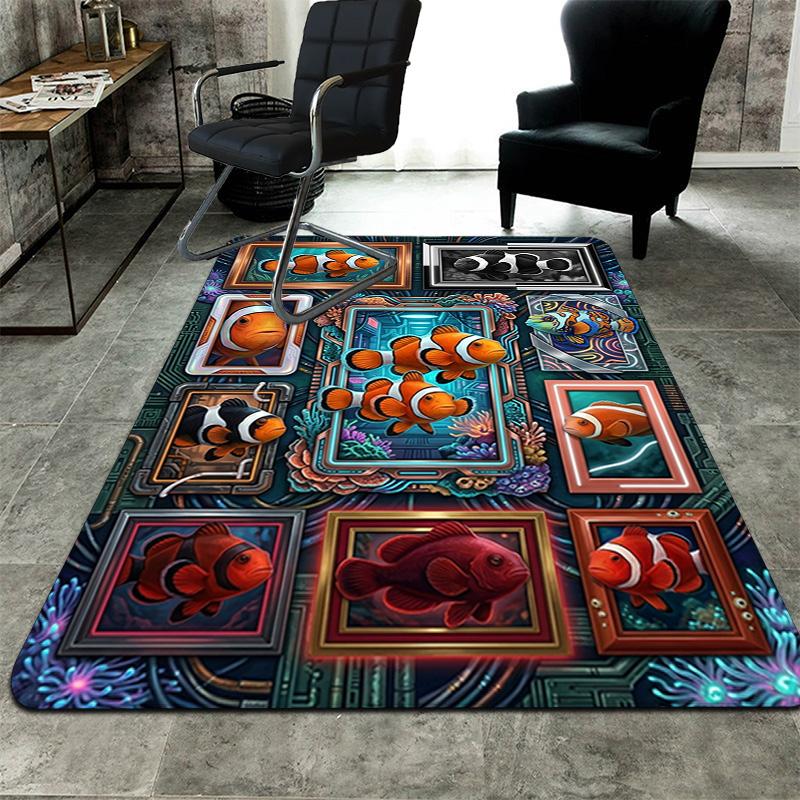 Clownfish Frames Composition Pattern Rug Floor Mat for Living Room or Bedroom Soft and Comfortable Carpet a Gift for Birthday and Holiday.
