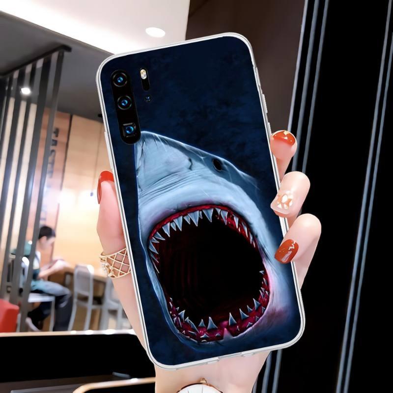 Cool Scary Shark Phone Case For Huawei P50 P40 P30 Pro Mate 40 30 Pro Nova 8 8i Y7P Honor Transparent Phone Cover