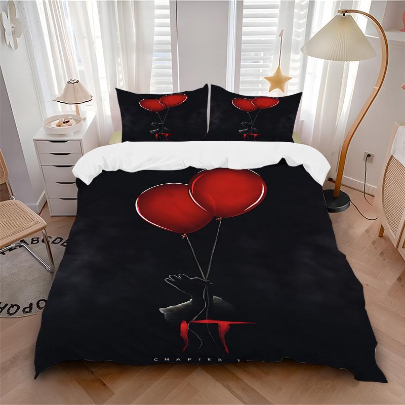

3pcs Horror It Clown Bedding Set, Soft Polyester Duvet Cover and Pillowcases Machine Washable Seasons all suitable 08 135x200cm