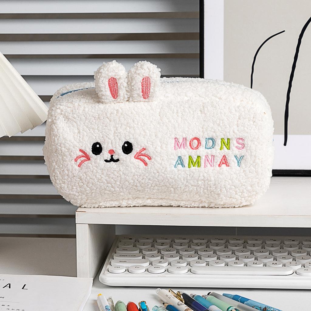 Cute Stationery Bag Desktop Storage Large Capacity Pencil Case Bear Rabbit Printed Pen Pouch for Student Girls Makeup Bags Gift