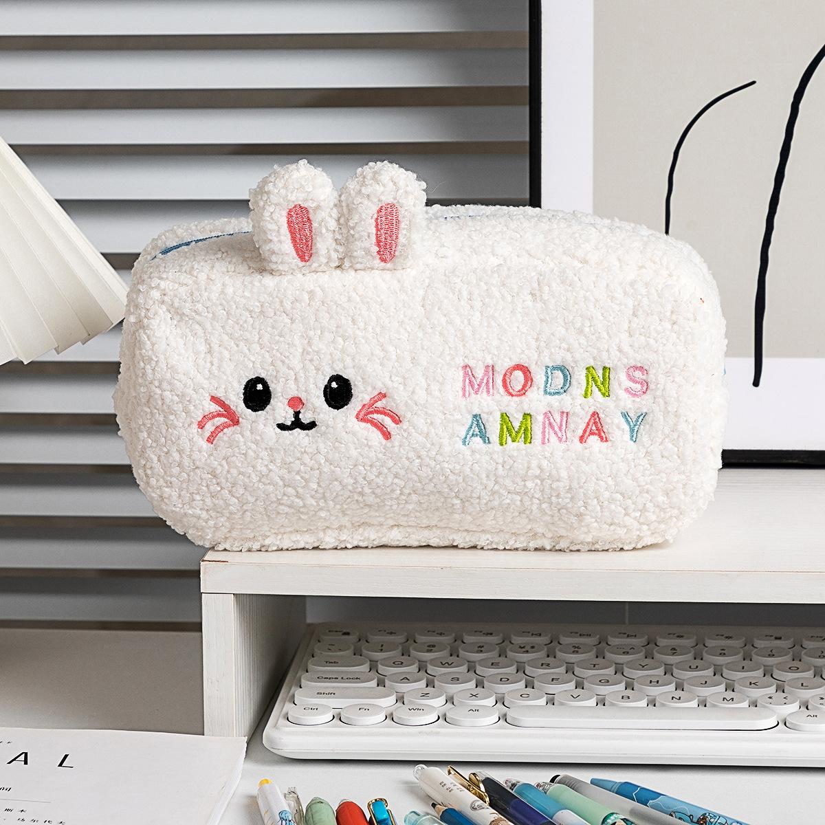 

Cute Stationery Bag Desktop Storage Large Capacity Pencil Case Bear Rabbit Printed Pen Pouch for Student Girls Makeup Bags Gift белый