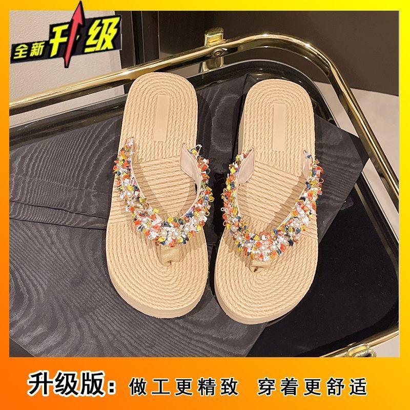 2025 Summer New Slippers Go Out Xiaoxiang Flip-flops Women's Retro Wedge Heel Light Flip-flops