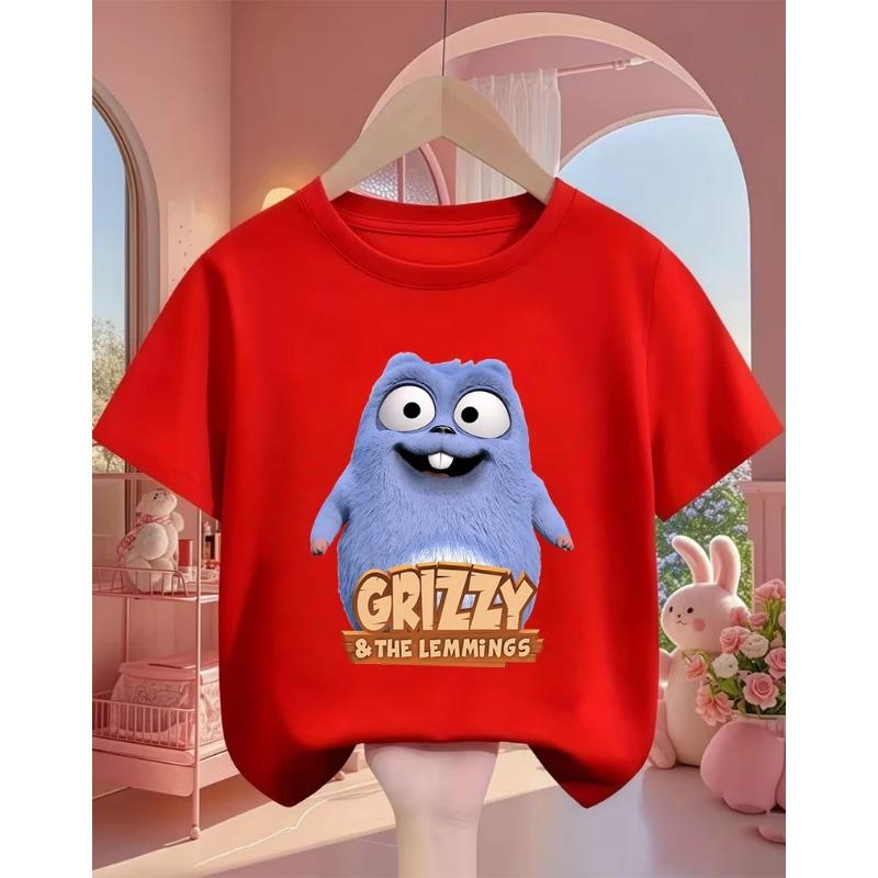 Moda Estiva Strada Popolare Cartone Animato Casual Bambini Grizzy and the Lemmings Crew Maglietta Girocollo