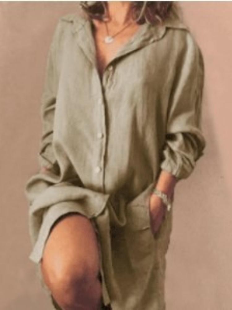 New 2026 Spring/Summer EBay Best Sellers: Loose-fitting, Double-pocket, Long-sleeved, Pure-color Women's Long Shirt