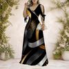 Women Plus Size V Neck Cold Shoulder Tie Cuffs Short Sleeve Black Gold Silver Printed A Line Long Dress