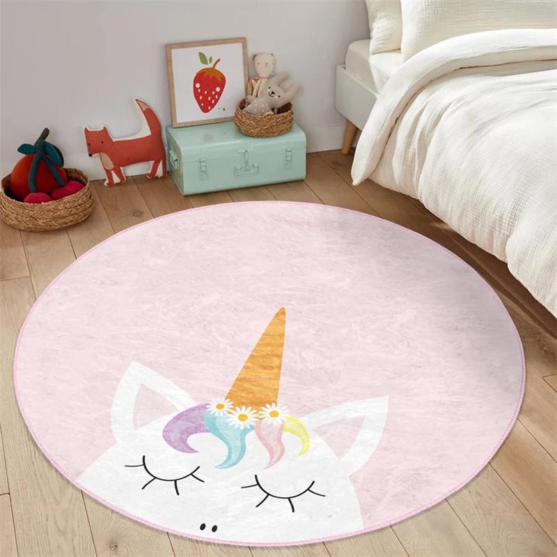 

Floral Round Rug Unicorn Floor Carpet Horse Non Slip Circle Rugs Sweet Anti Slip Mat Nursery Area Rugs Pink Rug for Kid s Room 60cmx60cm