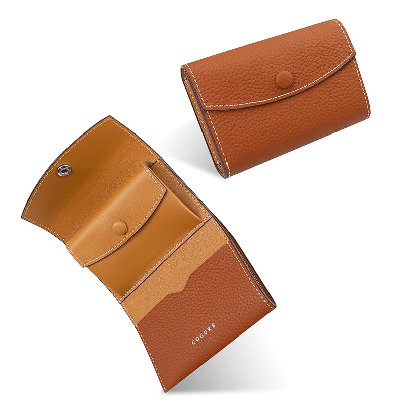 

[COGURE] Kogre wallet tri-fold ladies men s genuine leather shrink calf leather compact brand mini wallet wallet coin purse card holder with gift box