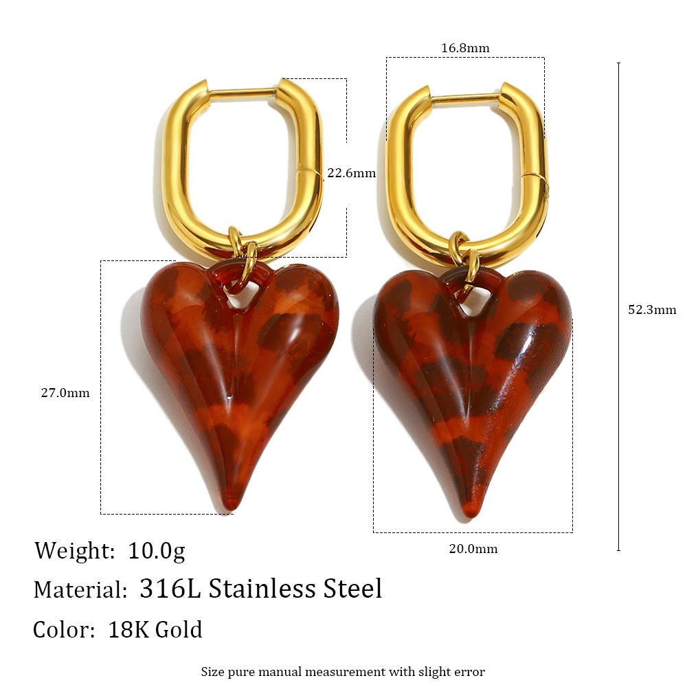 

MamacitaSlay 316L Stainless Steel Acrylic Leopard Heart Hoop Earrings 18K Gold Plated Waterproof Jewelry Women s Unique Earrings