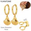 925 Sterling Silver Needle Vintage Square Round Pendant Earrings For Women Crystal Shell Geometric Earrings Fashion Jewelry