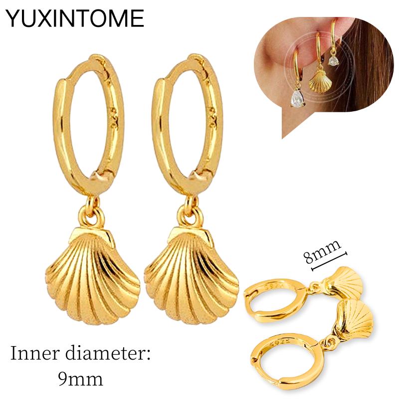 925 Sterling Silver Needle Vintage Square Round Pendant Earrings For Women Crystal Shell Geometric Earrings Fashion Jewelry