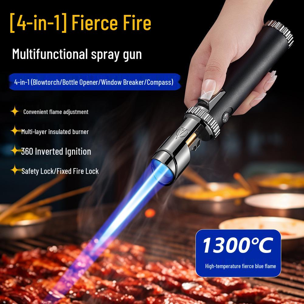 Multifunctional Windproof Lighter: Torch, Cigar Jet Flame, Wine Opener, Compass, Window Breaker