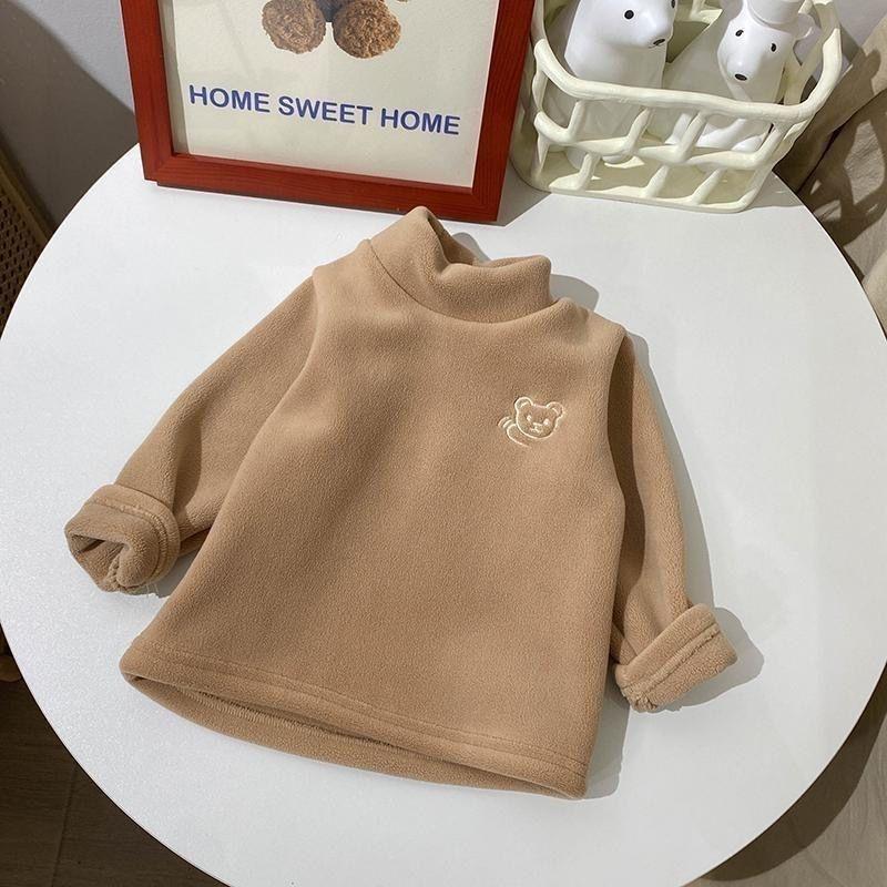 Kinder Herbst Winter Kleidung mit Samtverdickung für Mädchen Baby Stehkragen Jungen Warmes Bären-Sweatshirt Niedlicher Pullover mit Bärenstickerei