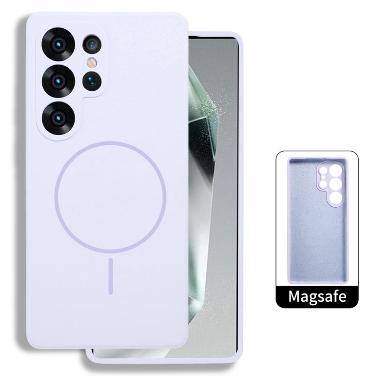 

Однотонный мягкий силиконовый противоударный матовый чехол для Samsung Galaxy S25 Ultra S24 Plus S23, защита объектива для Magsafe Slim Magnetic Phone Cover Samsung S25 фиолетовый