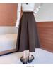 European & American Woolen A-Line Midi Skirt - Korean Style High Waist, Black Pleated Design for Spring/Autumn