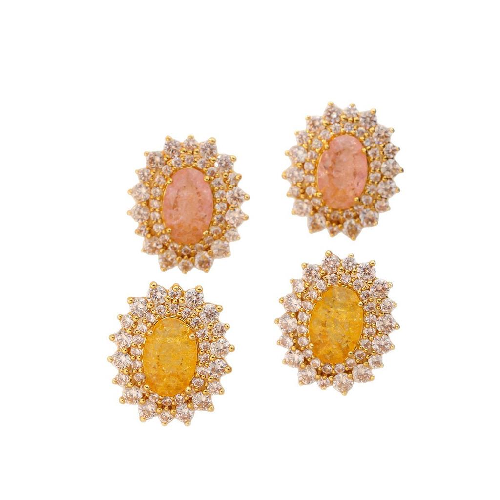 Light Luxury High-End Versatile 10 * 14 Oval Gemstone Inlaid Zircon Silver Needle Stud Earrings.