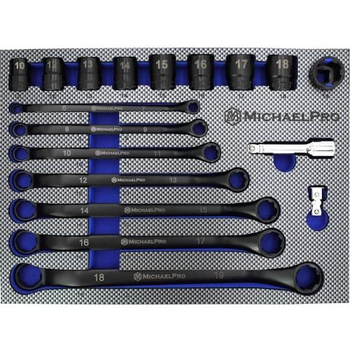 MichaelPro 18-Piece Bolt Extractor Wrench and Socket Set, Includes 45 Offset Wrench, Metric 6-19mm, 6-Point Box End Nuts, and CR-V Steel Extractor So