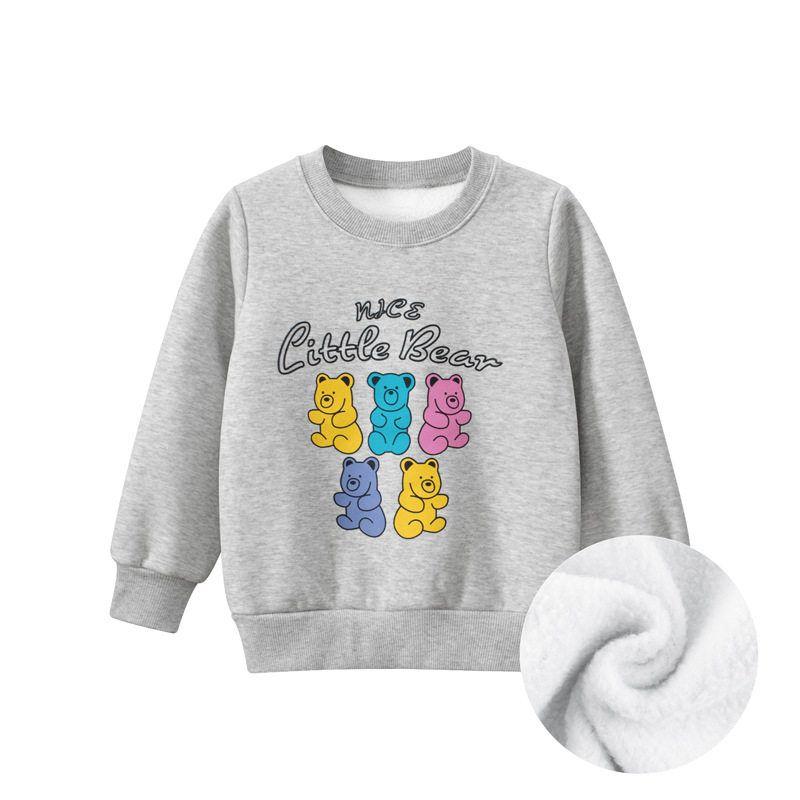 Brand Export Children's Clothing Autumn and Winter New Children's Sports Sweatshirt with Fleece Round Neck Bear Print Baby Girl Clothes