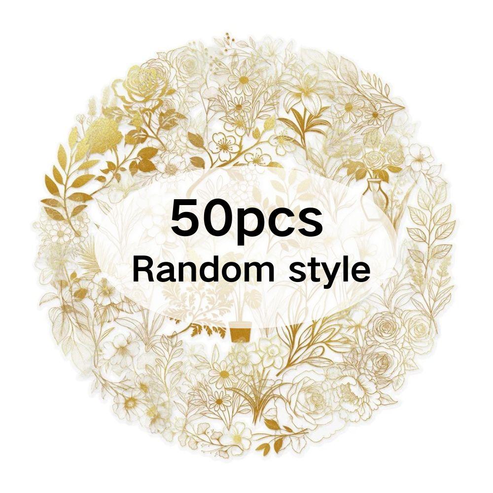 

50pcs PET Golden Plant Stickers Waterproof Retro DIY Journal Cup Phone Case Guitar Notebook Decoration YMY