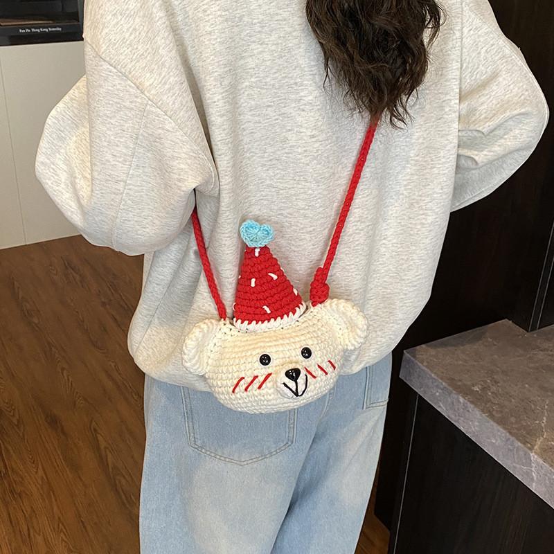 Cotton Knit Bear Shoulder Bag For Women With Cell Phone Pocket And Urban Style