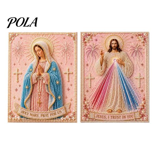 Kit Pittura Artistica Mary con Texture Perlescente 3D, Sacra Misericordia Gesù Fede Religiosa Kit Artigianale Fai da Te Finto per Adulti Principianti Decorazione Murale Cristiana
