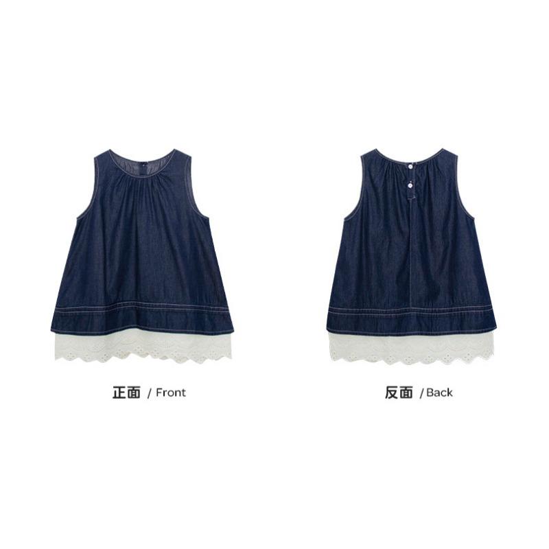 Kids Girls Korean Style Contrast Color Lace Denim A Line Dress