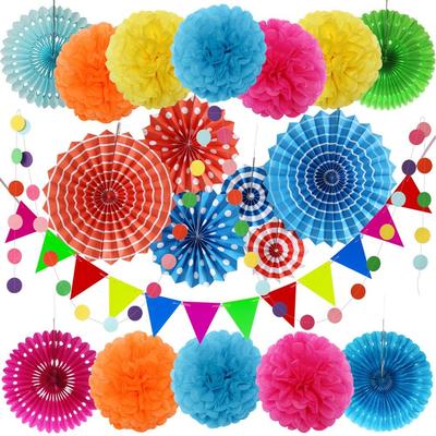 Christmas Festival Wedding Scene Hanging Ornaments 6pcs/set Paper Fan Flowers Wedding Baby Birthday Party Decor Decorations
