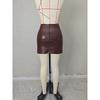 Autumn and Winter Fashion Glossy Sexy Hottie Slit Small A-swing High Waist Bag Hip PU Leather Miniskirt