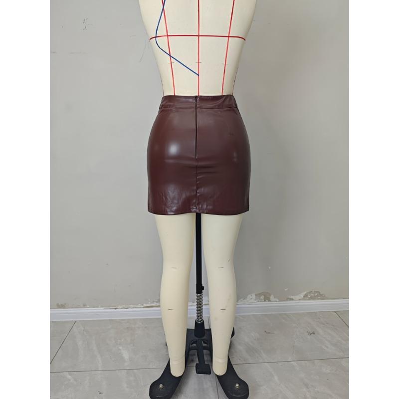 Autumn and Winter Fashion Glossy Sexy Hottie Slit Small A-swing High Waist Bag Hip PU Leather Miniskirt
