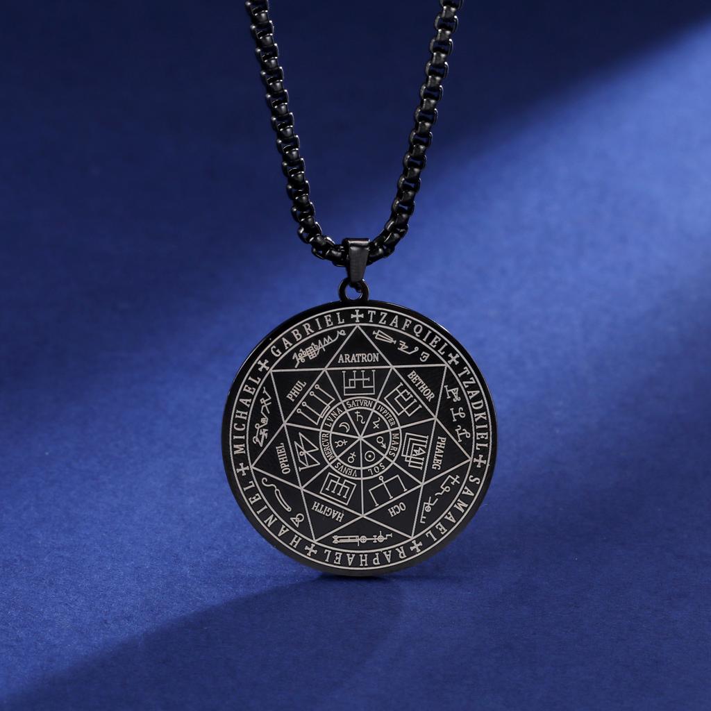 LIKGREAT Seal Of The Seven Archangels Necklaces Stainless Steel 7 Archangels Pendant Protection Amulet Vintage Kabbalah Jewelry