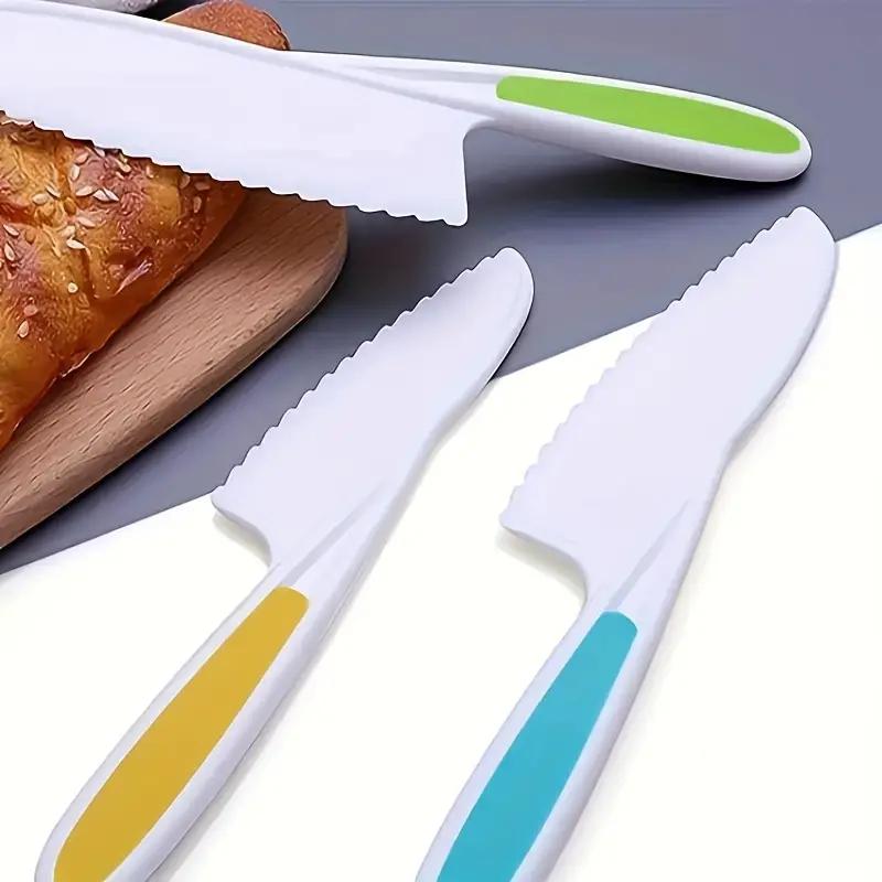 Kitchen Safety Non-Hand Cutting Plastic Fruit Vegetable Knife Set Saw-Toothed Cake Knife Easy to Use for All Ages