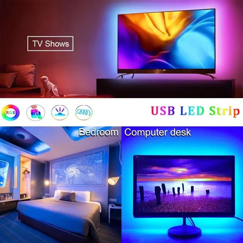 1–30M RGB LED Strip Lights 5V USB Bluetooth APP & 24-Key Remote Control Flexible Light for TV Backlight Bedroom Party Decor