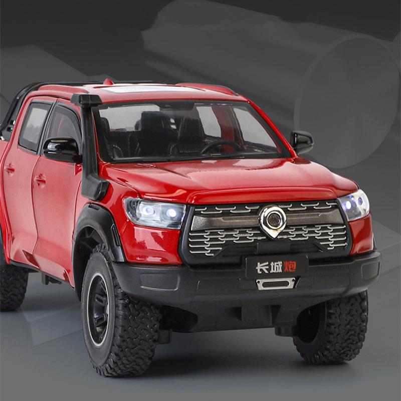 

Car Model 1:24 Great Wall Motor POER Pickup Alloy Diecast Metal Off-road Vehicles Simulation Sound Light Kids Toy Gift