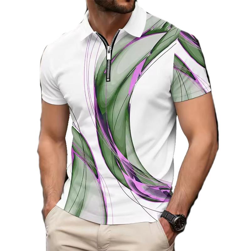 Herren Reißverschluss Kragen Polohemd Golfhemd Grafikdruck Linear Geometrisch Umlegekragen Kurzärmelig Reißverschluss Kleidung Designer Oberteil