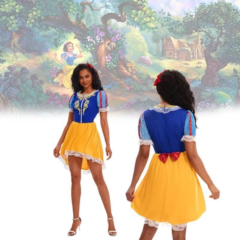 Elegant Halloween Snehvide Kjole Cosplay Kostume Til Voksne Med Tilbehør