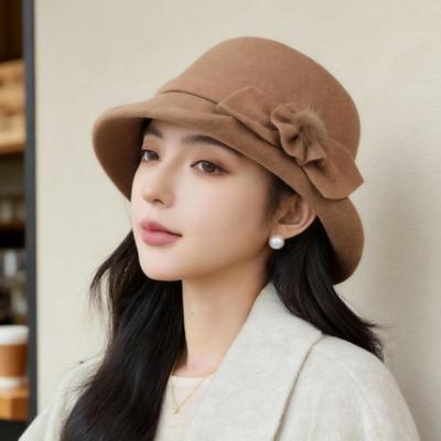 New Wool Short-brimmed Bucket Hat Women's Autumn and Winter Warm Mother Hat Elegant and Versatile In the Elderly Woolen Hat