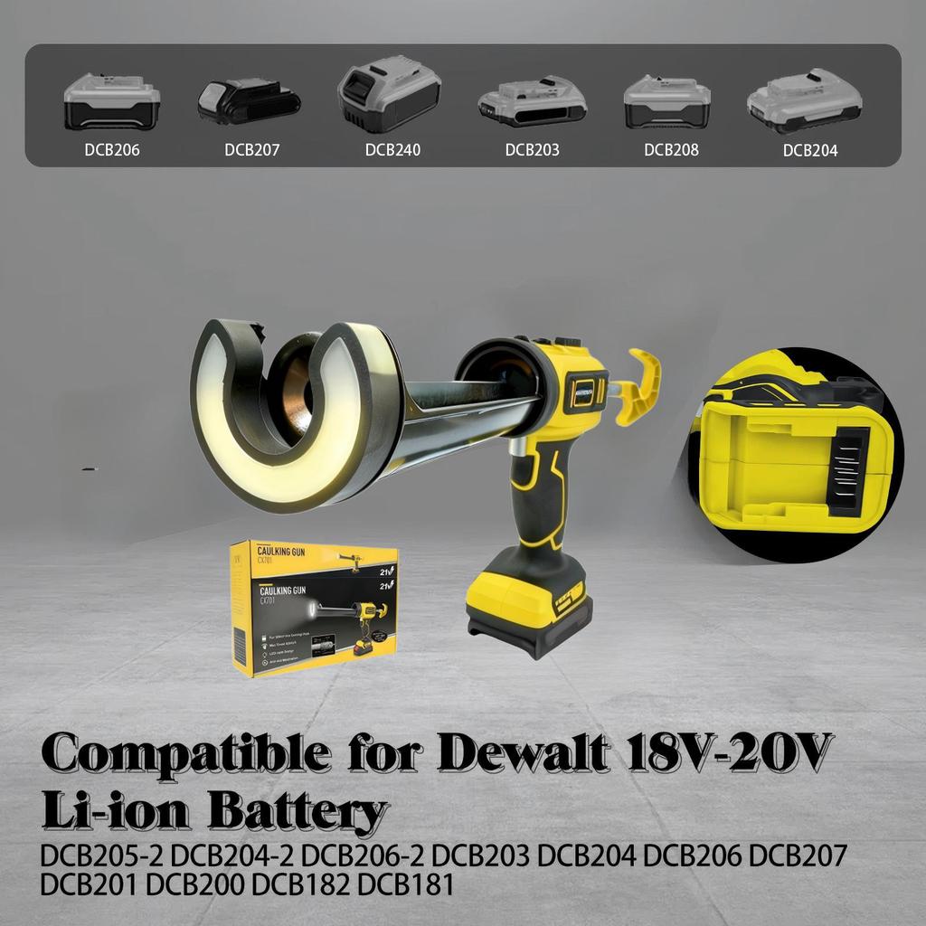 Electric Caulking Gun 10oz/300ml Cordless Caulk Gun 4 Adjustable Speeds with LED Light for Dewalt 20V Battery (No Battery)