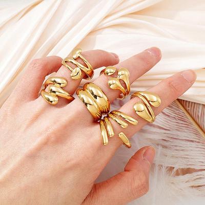 European Design 18K Gold Plated Titanium Steel Open Ring Set for Women, Stackable and Niche.