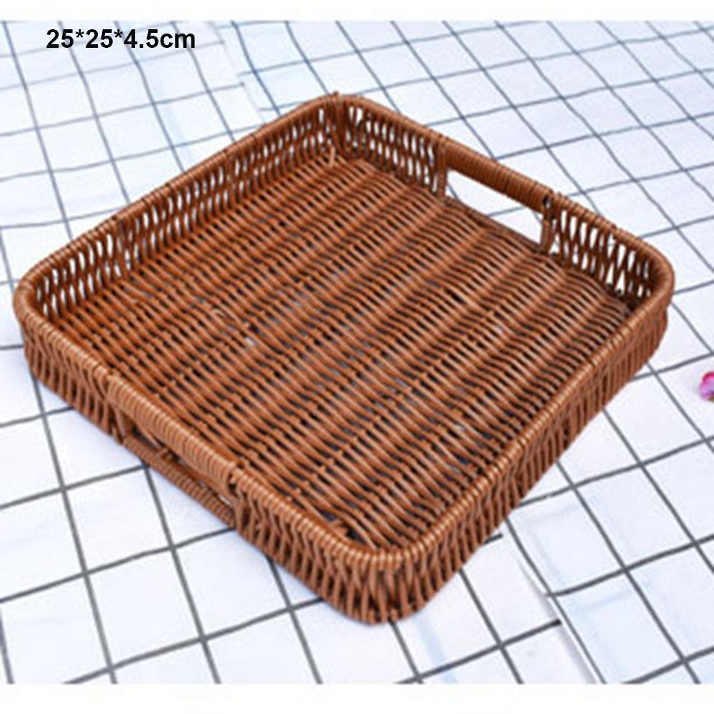 Multistyles Imitation Rattan Fruit Plate Retro Woven Multipurpose Storage Rattan Woven Tea Tray Picnic Snacks Sundry Baskets