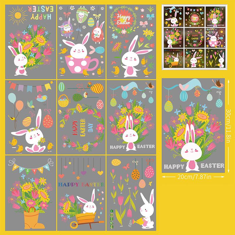 9 ks velikonoční samolepky na okno Happy Easter Bunny Window Clip for Glass Dveře