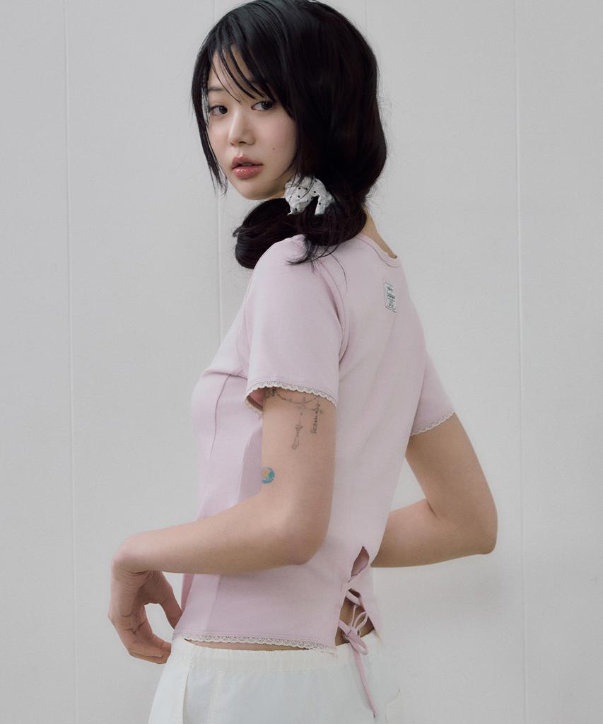 Kolallikeu Pure Backstring Solid T-Shirt Light Pink